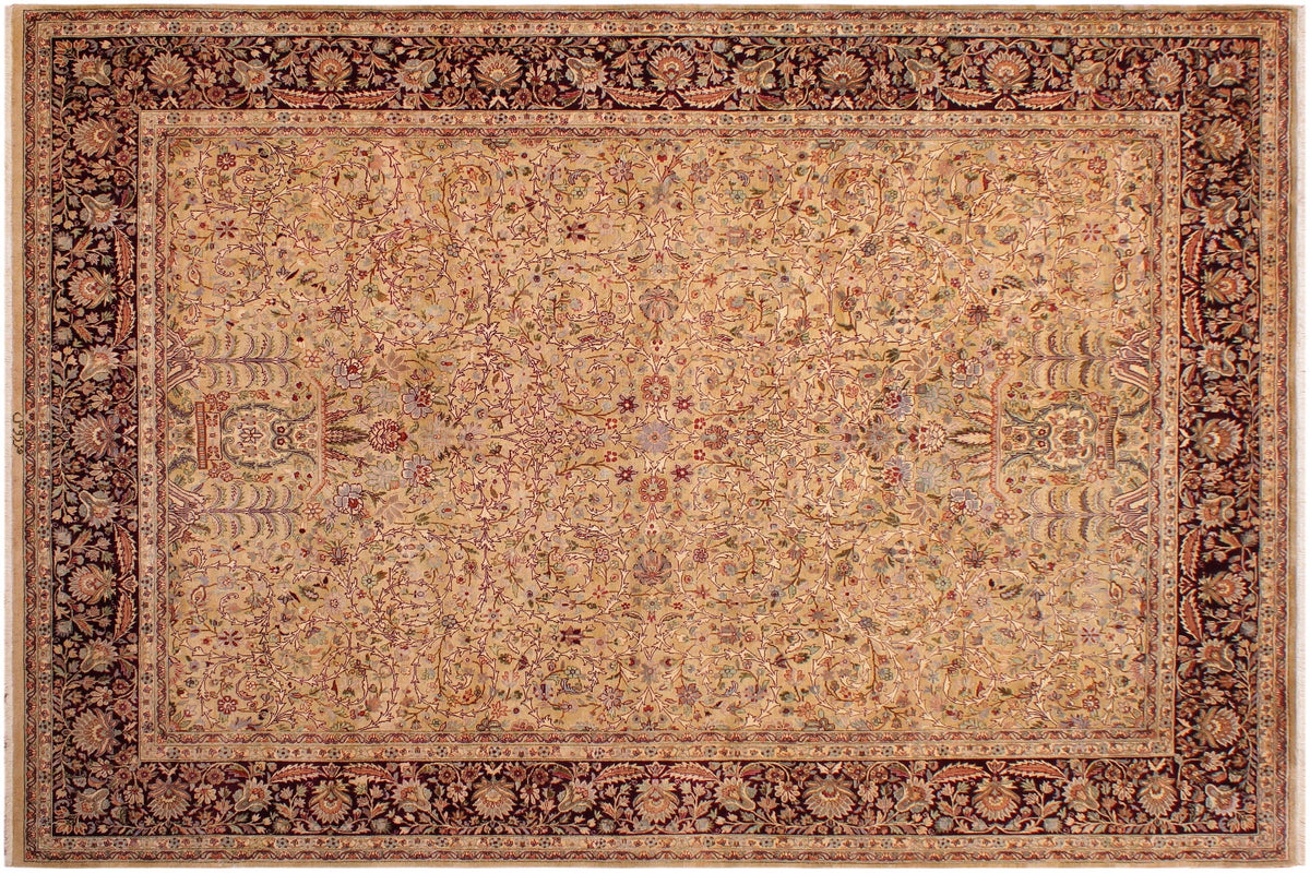 handmade Transitional Lahore Gold Aubergine Hand Knotted RECTANGLE 100% WOOL area rug 9x12