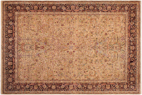 handmade Transitional Lahore Gold Aubergine Hand Knotted RECTANGLE 100% WOOL area rug 9x12