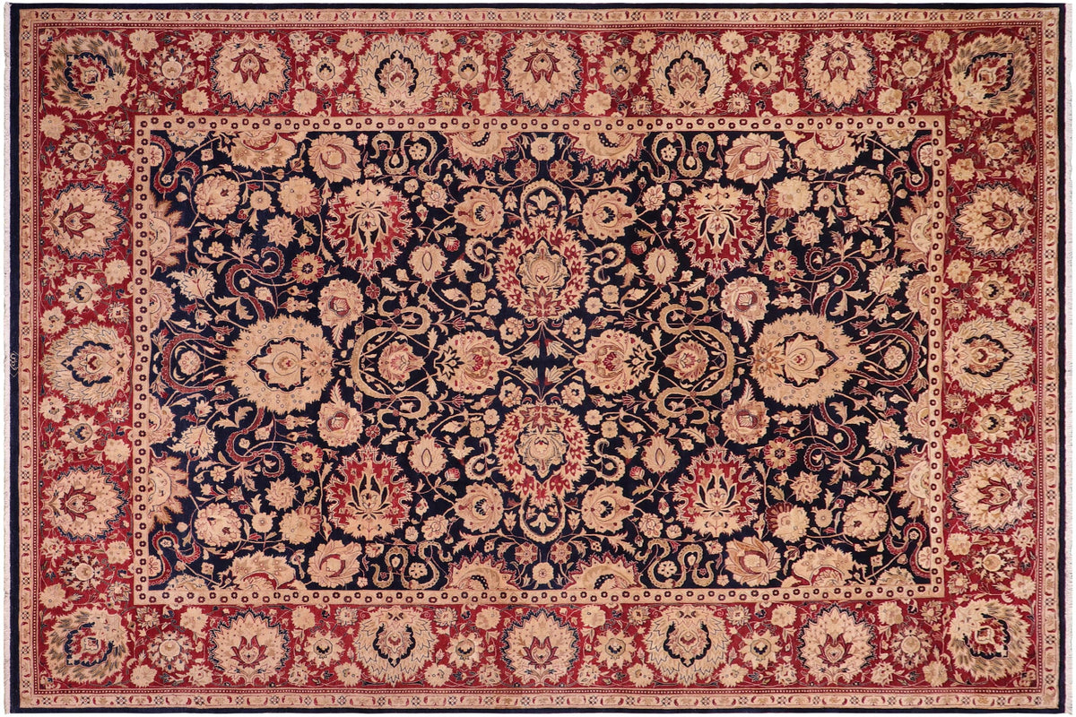 handmade Transitional Agra Blue Red Hand Knotted RECTANGLE 100% WOOL area rug 10x14