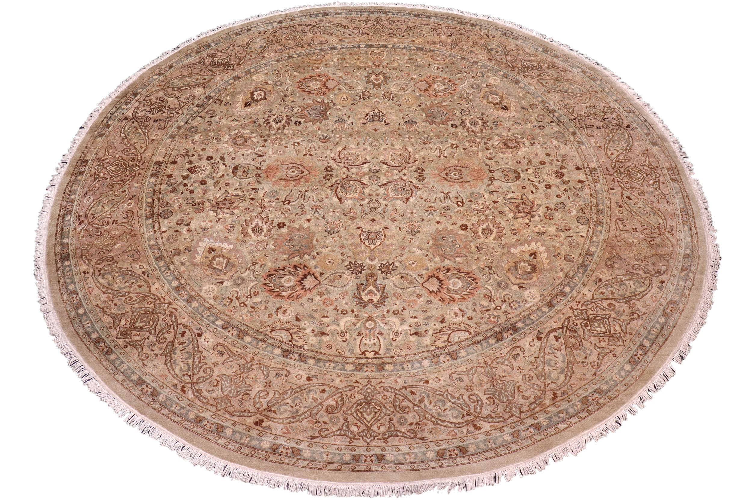handmade Traditional Round Kashan Taupe Tan Hand Knotted ROUND 100% WOOL area rug 10' x 10'
