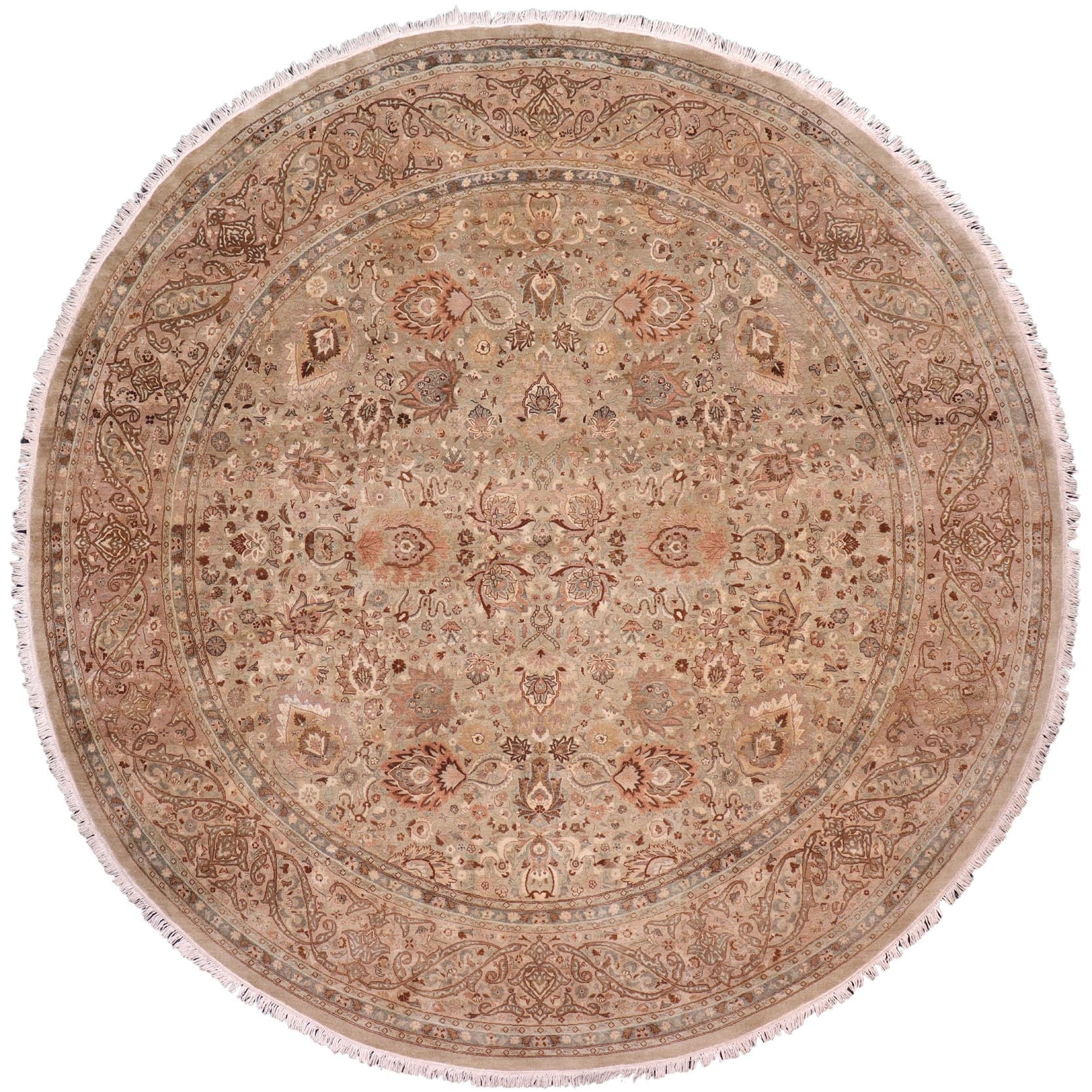 handmade Traditional Round Kashan Taupe Tan Hand Knotted ROUND 100% WOOL area rug 10' x 10'