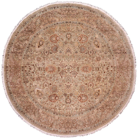 handmade Traditional Round Kashan Taupe Tan Hand Knotted ROUND 100% WOOL area rug 10' x 10'