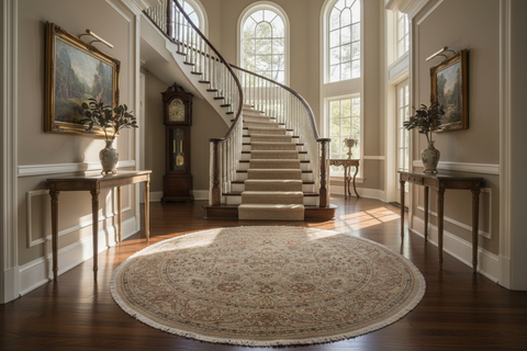 handmade Traditional Round Kashan Taupe Tan Hand Knotted ROUND 100% WOOL area rug 10' x 10'