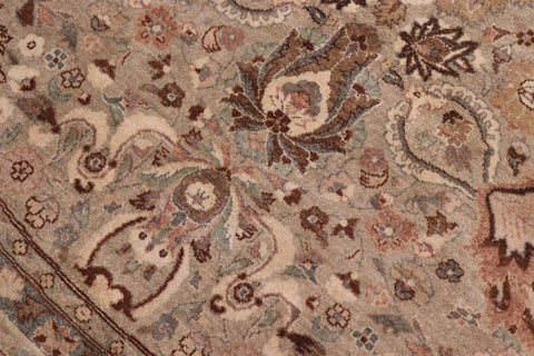 handmade Traditional Round Kashan Taupe Tan Hand Knotted ROUND 100% WOOL area rug 10' x 10'