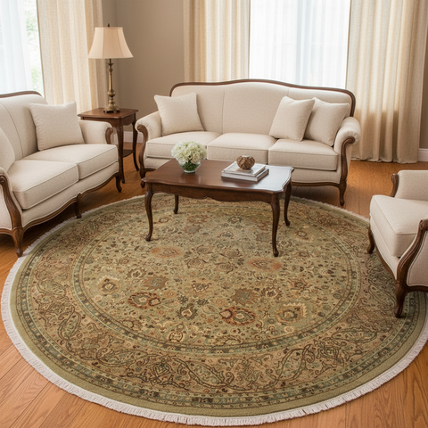 Antique Vegetable Dyed Kashan Mercy Taupe/Tan Wool Round - 9'11'' x 9'11''