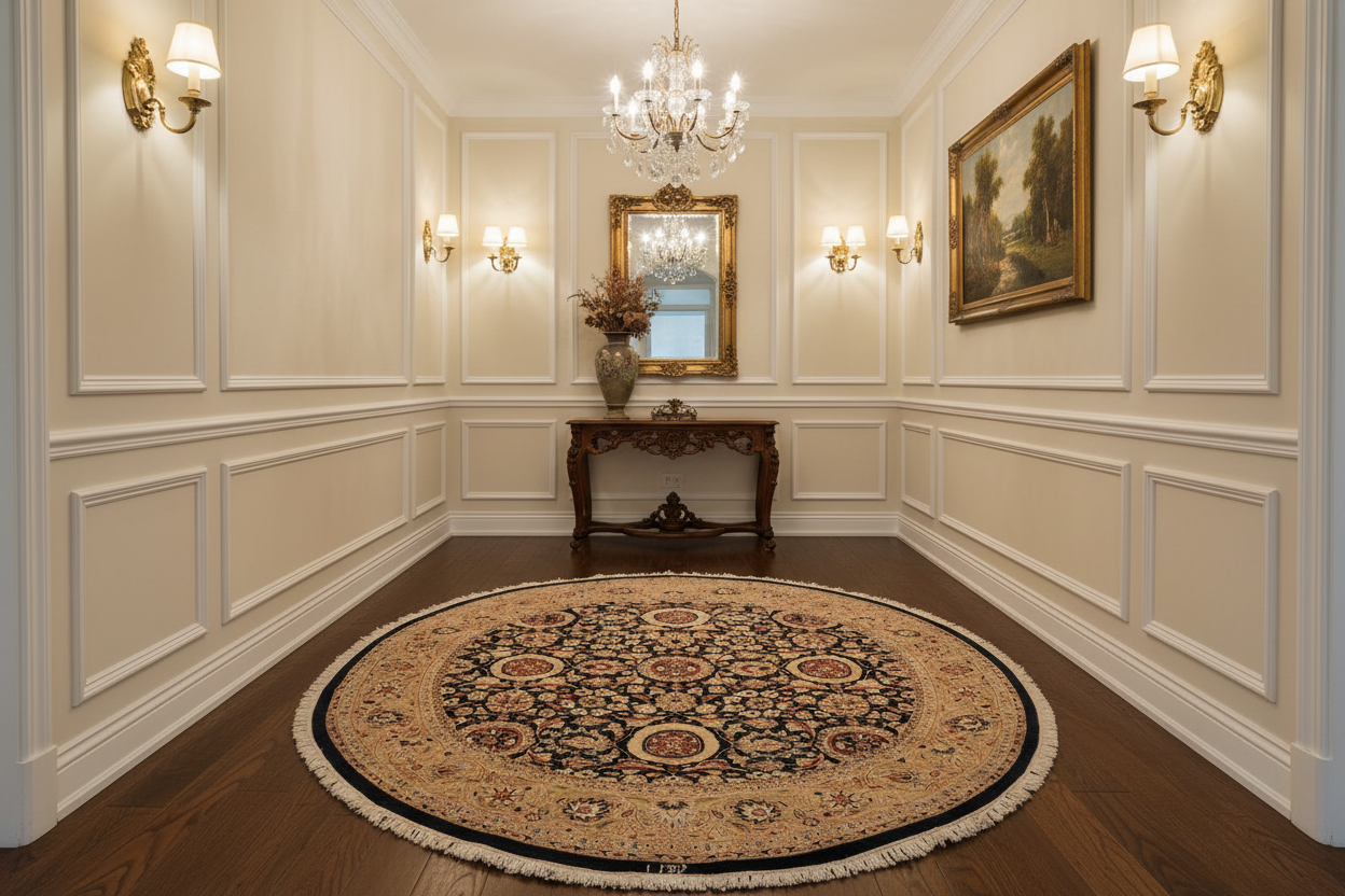 handmade Traditional Round Agra Tabriz Blue Tan Hand Knotted ROUND 100% WOOL area rug 8' x 8'