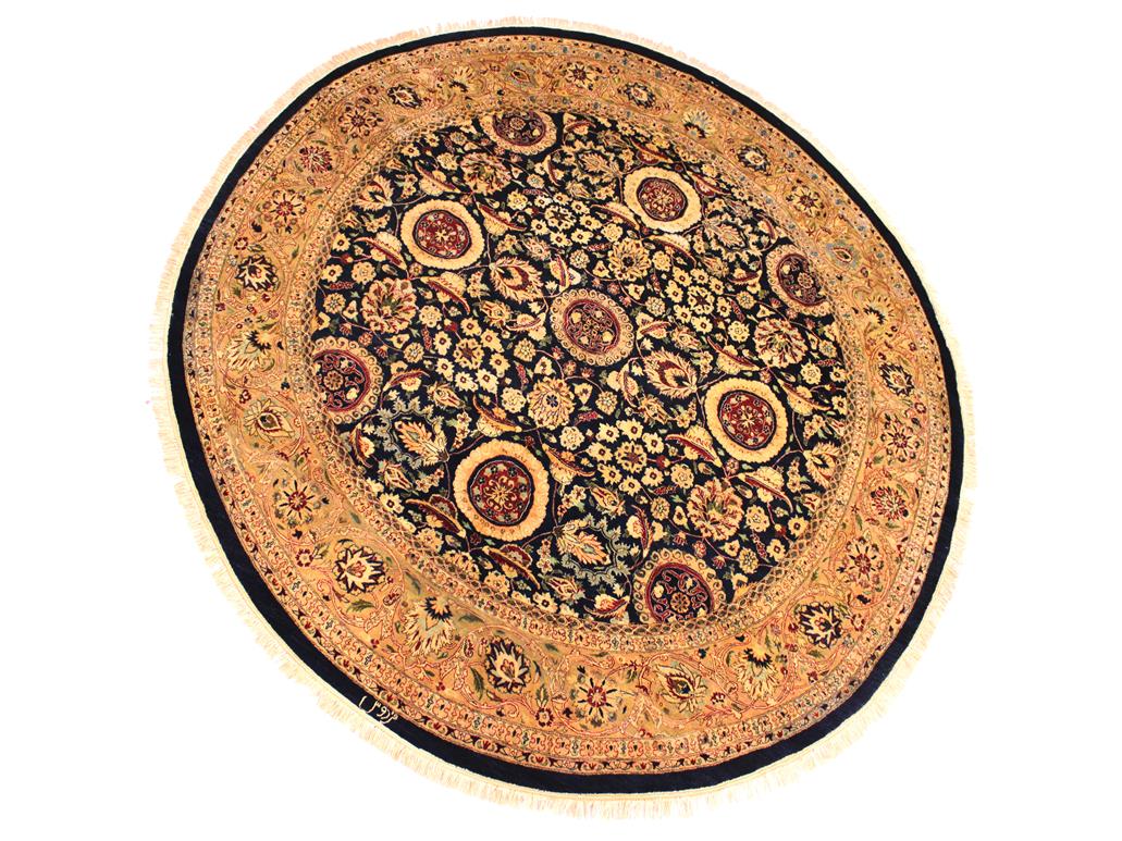 handmade Traditional Agra Tabriz Blue Tan Hand Knotted ROUND 100% WOOL area rug 8x8
