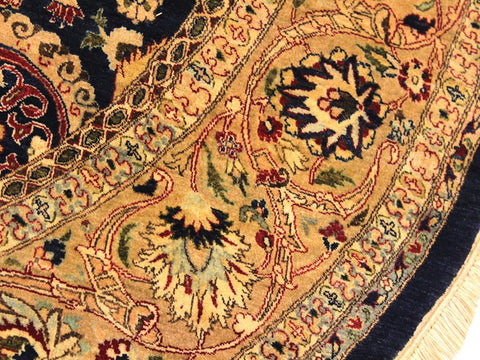 handmade Traditional Agra Tabriz Blue Tan Hand Knotted ROUND 100% WOOL area rug 8x8