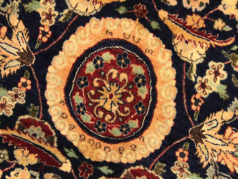 handmade Traditional Agra Tabriz Blue Tan Hand Knotted ROUND 100% WOOL area rug 8x8