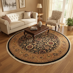 Antique Vegetable Dyed Agra Tabriz Jose Blue/Tan Wool Round - 7'11''X7'11''