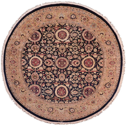 handmade Traditional Round Agra Tabriz Blue Tan Hand Knotted ROUND 100% WOOL area rug 8' x 8'