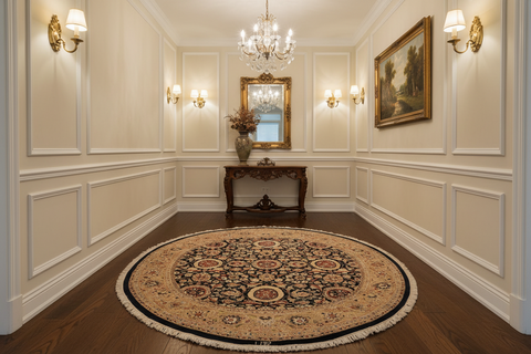handmade Traditional Round Agra Tabriz Blue Tan Hand Knotted ROUND 100% WOOL area rug 8' x 8'