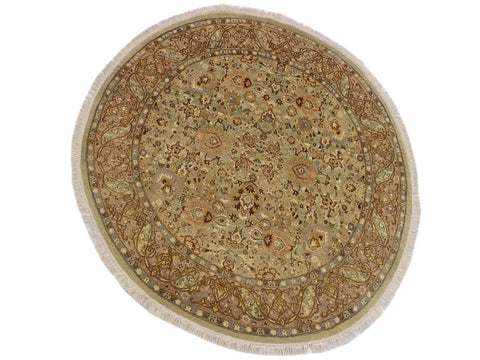 handmade Traditional Kashan Green Brown Hand Knotted ROUND 100% WOOL area rug 6x6