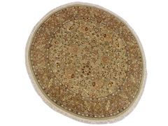 handmade Traditional Kashan Green Brown Hand Knotted ROUND 100% WOOL area rug 6x6