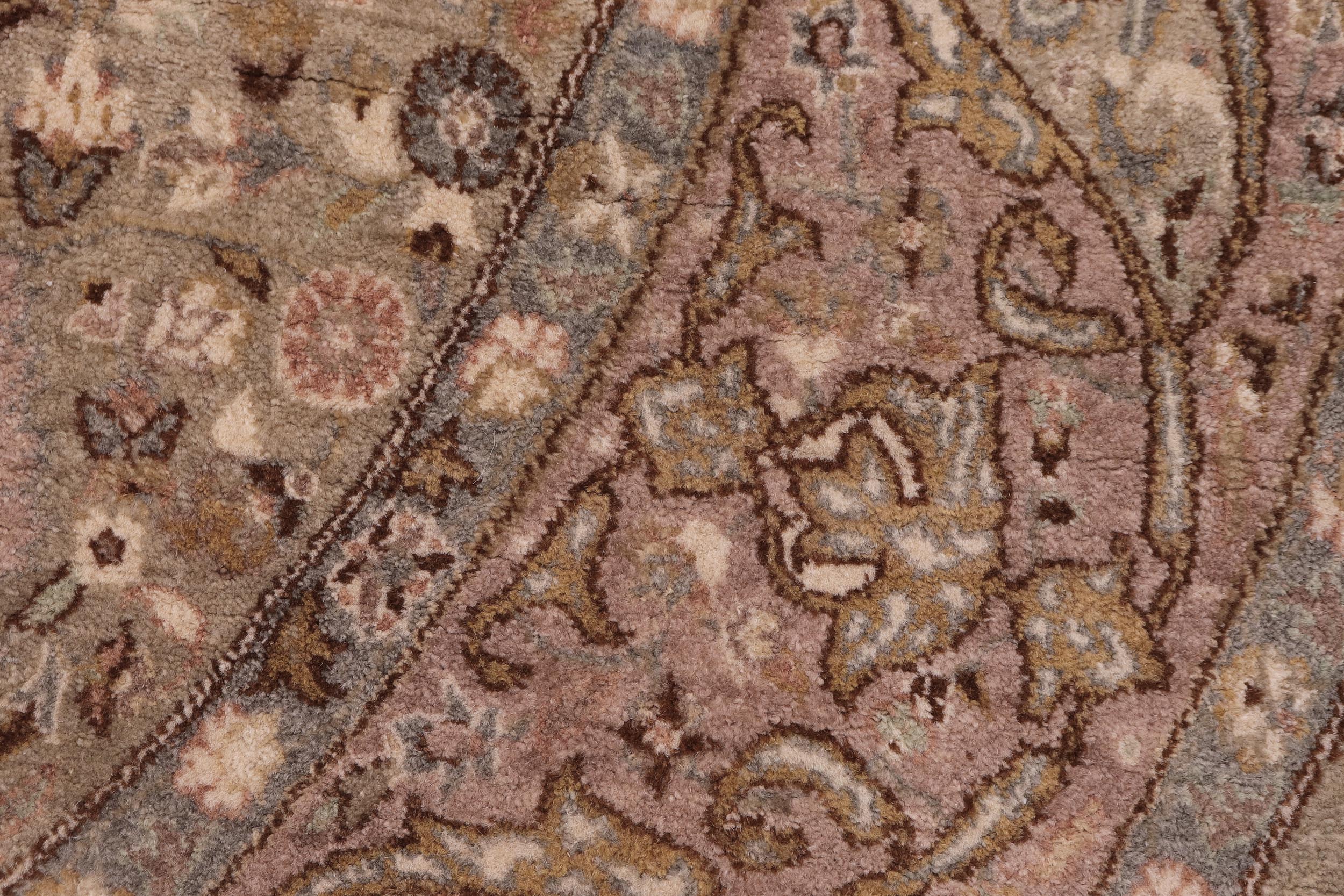 handmade Traditional Round Kashan Green Brown Hand Knotted ROUND 100% WOOL area rug 6' x 6'