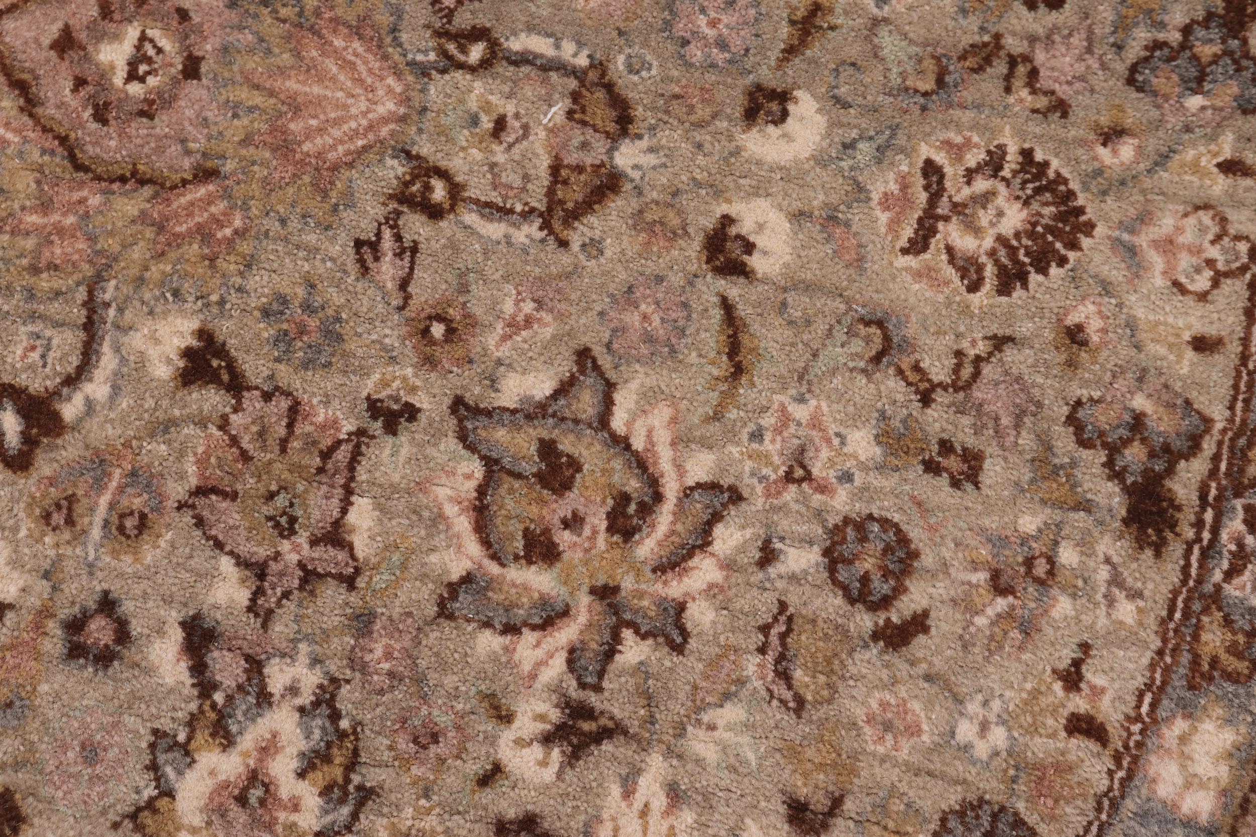 handmade Traditional Round Kashan Green Brown Hand Knotted ROUND 100% WOOL area rug 6' x 6'