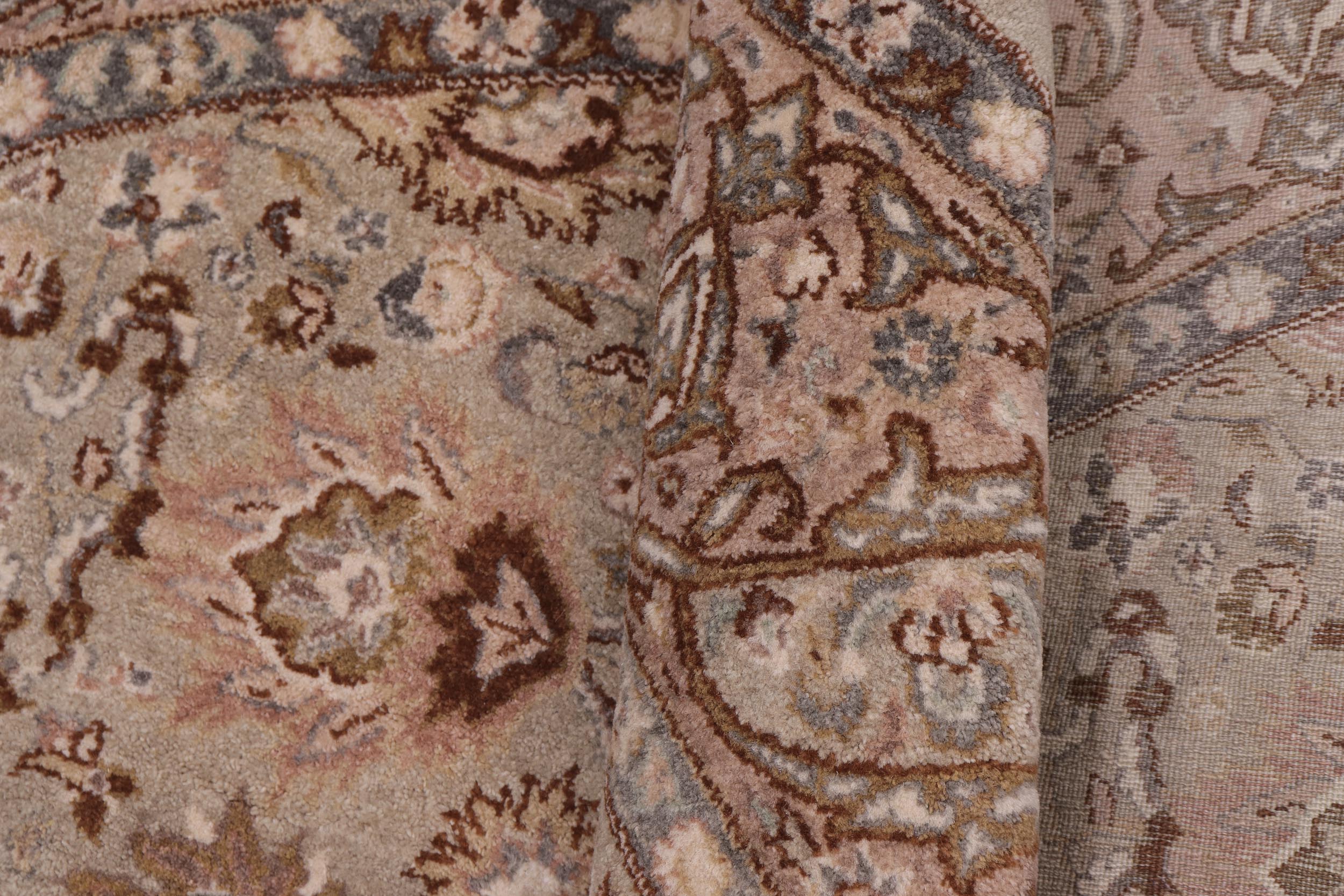 handmade Traditional Round Kashan Green Brown Hand Knotted ROUND 100% WOOL area rug 6' x 6'