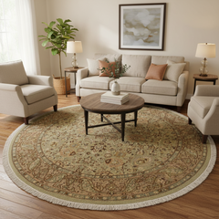 Antique Vegetable Dyed Kashan Ingeborg Green/Brown Wool Round - 5'11''X6'0''