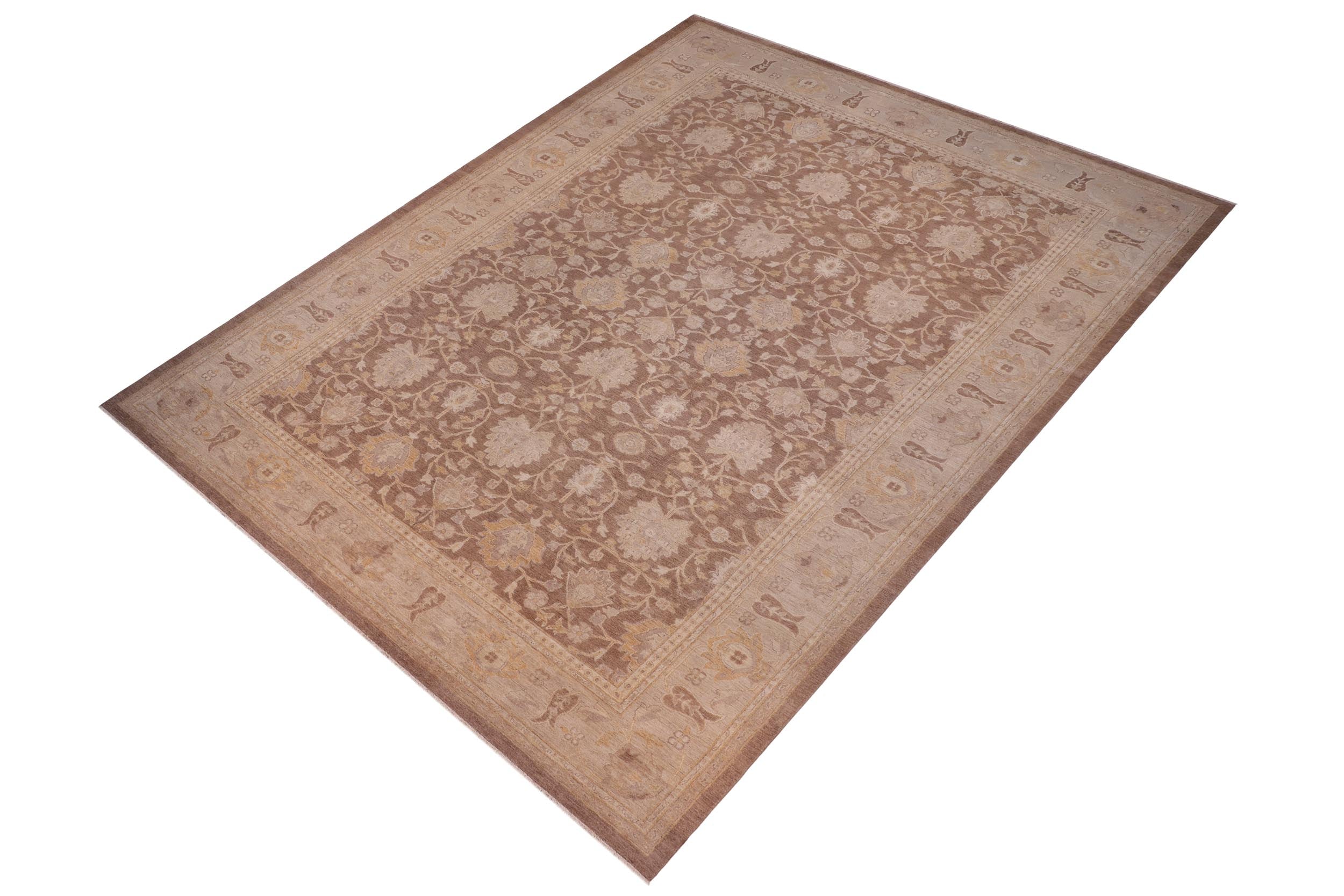 handmade Transitional Kafkaz Brown Tan Hand Knotted RECTANGLE 100% WOOL area rug 12' x 18'