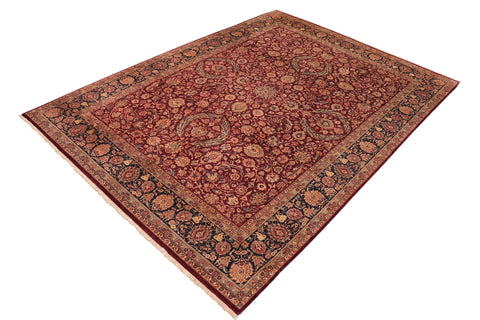 handmade Transitional Dabir Maroon Blue Hand Knotted RECTANGLE 100% WOOL area rug 10 x 14