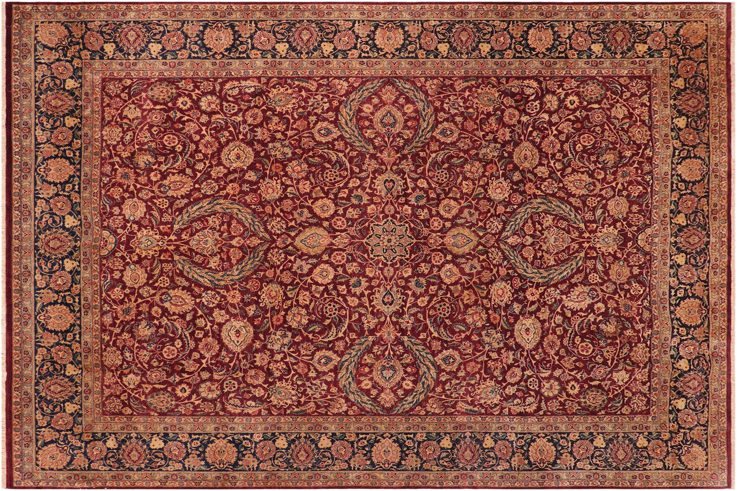 handmade Transitional Dabir Maroon Blue Hand Knotted RECTANGLE 100% WOOL area rug 10x14