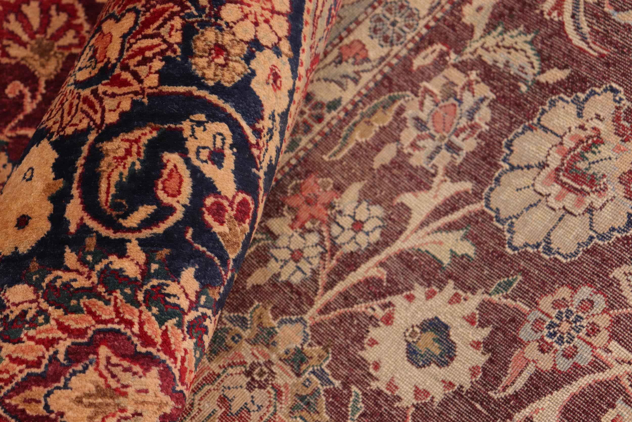 handmade Transitional Dabir Maroon Blue Hand Knotted RECTANGLE 100% WOOL area rug 10 x 14