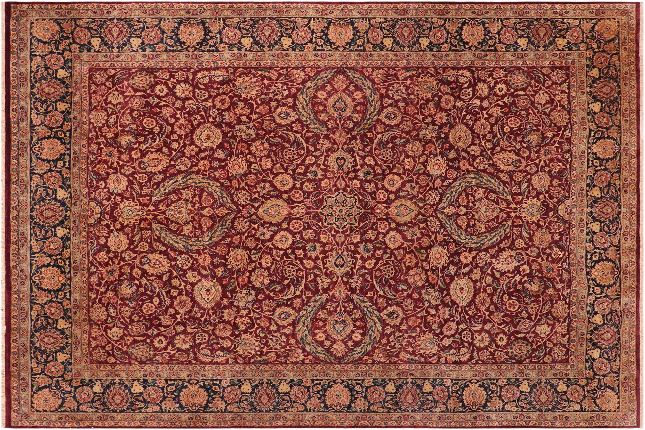 handmade Transitional Dabir Maroon Blue Hand Knotted RECTANGLE 100% WOOL area rug 10 x 14