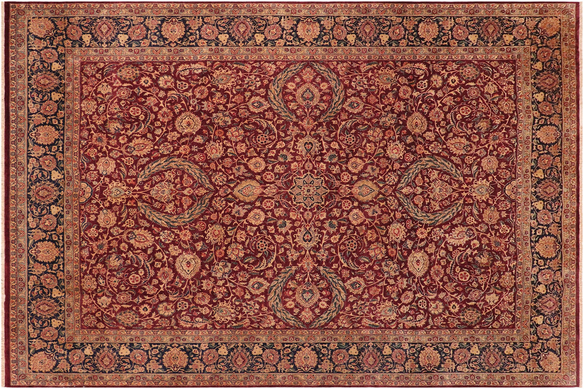 handmade Transitional Dabir Maroon Blue Hand Knotted RECTANGLE 100% WOOL area rug 10 x 14