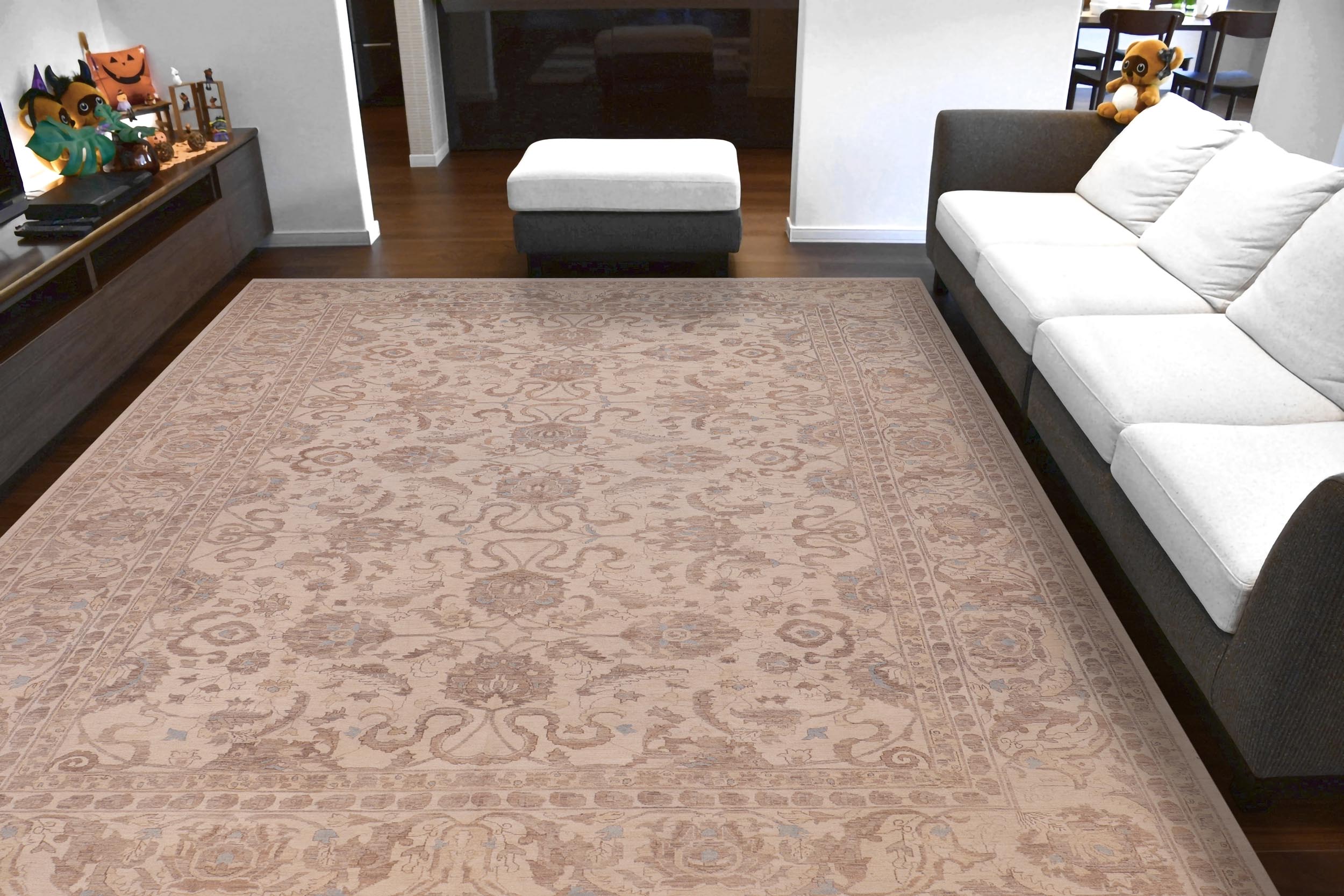 handmade Transitional Kafkaz Ivory Ivory Hand Knotted RECTANGLE 100% WOOL area rug 12' x 18'