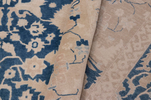 handmade Transitional Lahore Lt. Blue Tan Hand Knotted RECTANGLE 100% WOOL area rug 10' x 14'
