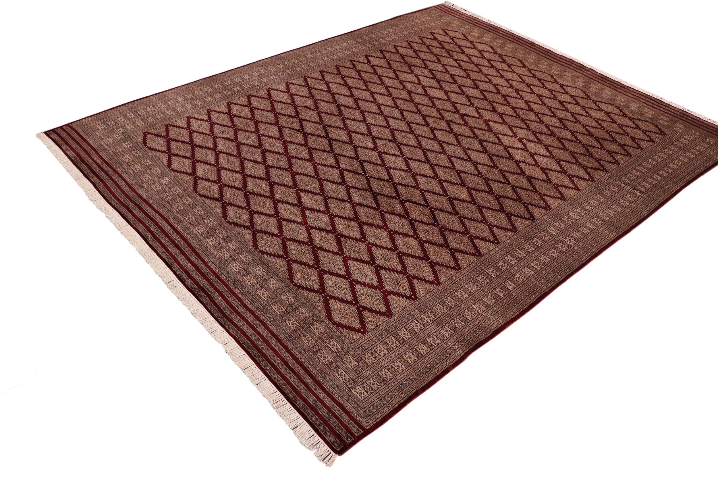 handmade Geometric Bokhara Red Lt. Brown Hand Knotted RECTANGLE 100% WOOL area rug 10X12