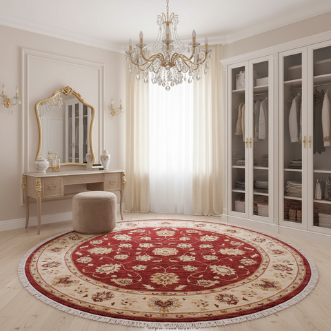 handmade Traditional Kafkaz Red Ivory Hand Knotted ROUND 100% WOOL area rug 8' x 8'