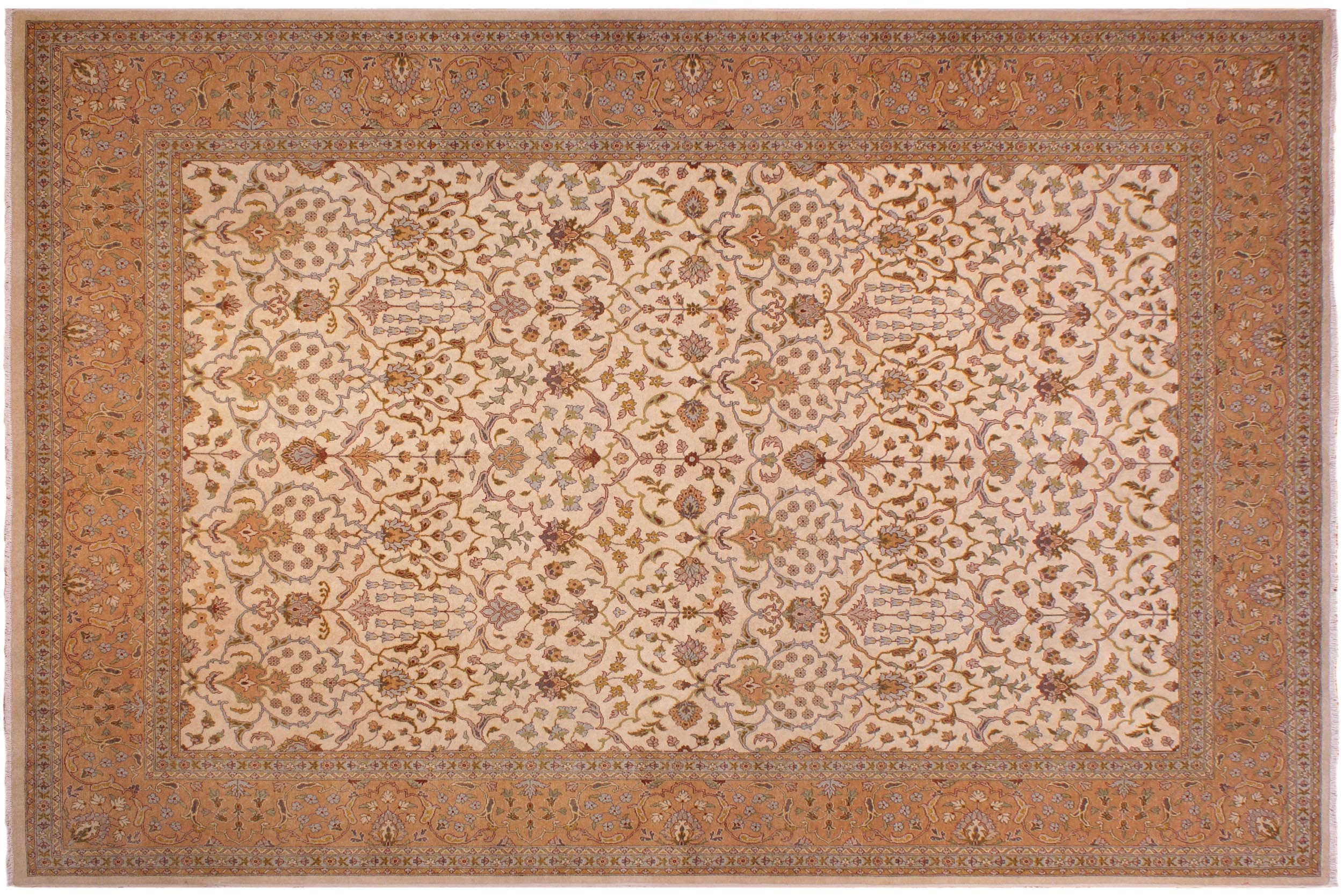 handmade Traditional  Ivory Gold Hand Knotted RECTANGLE 100% WOOL area rug 9' x 12'