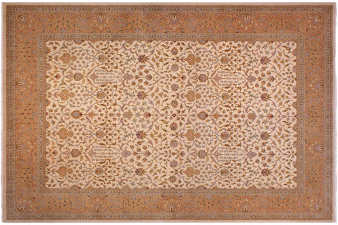 handmade Traditional  Ivory Gold Hand Knotted RECTANGLE 100% WOOL area rug 9' x 12'