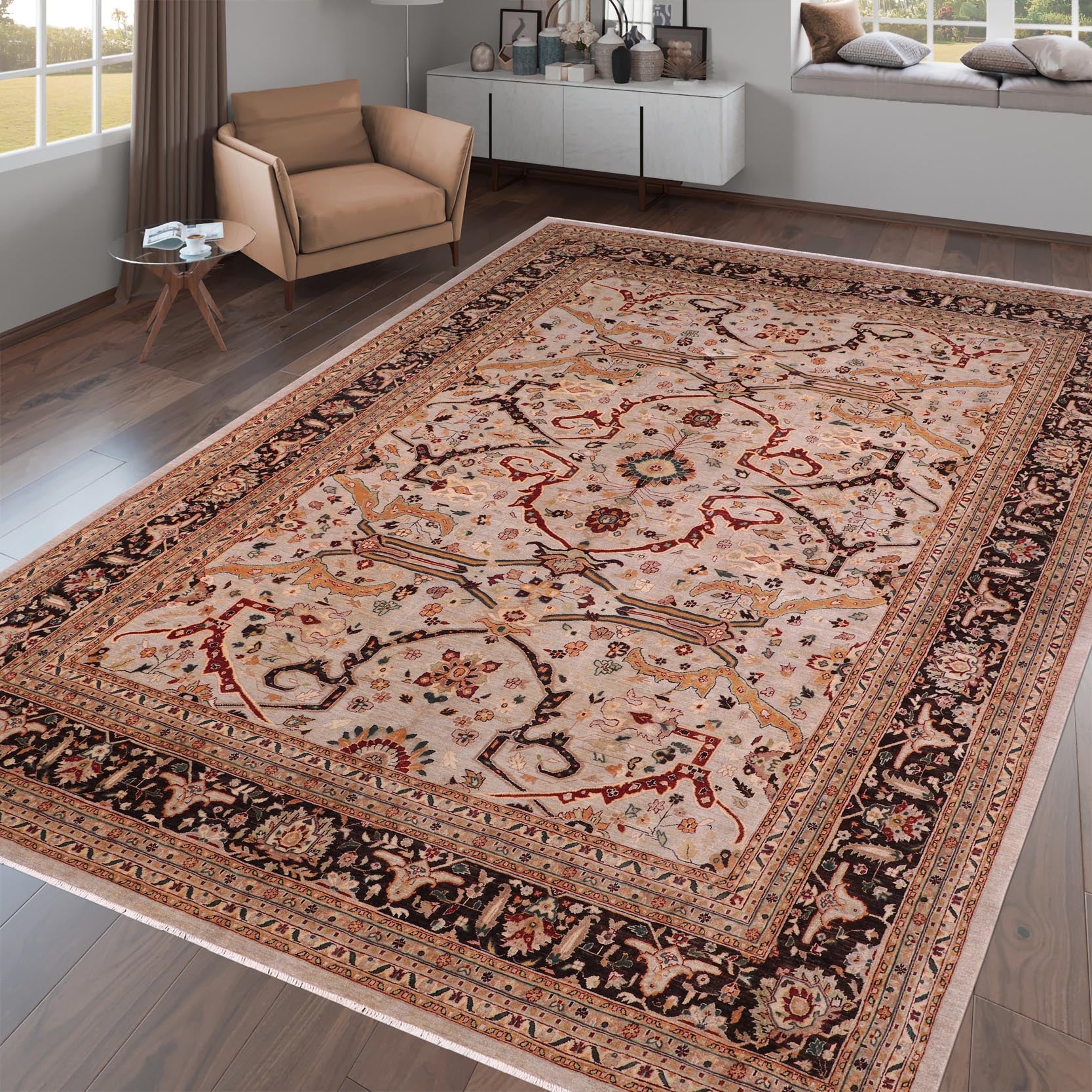 handmade Traditional Kafkaz Gray Brown Hand Knotted RECTANGLE 100% WOOL area rug 12x15