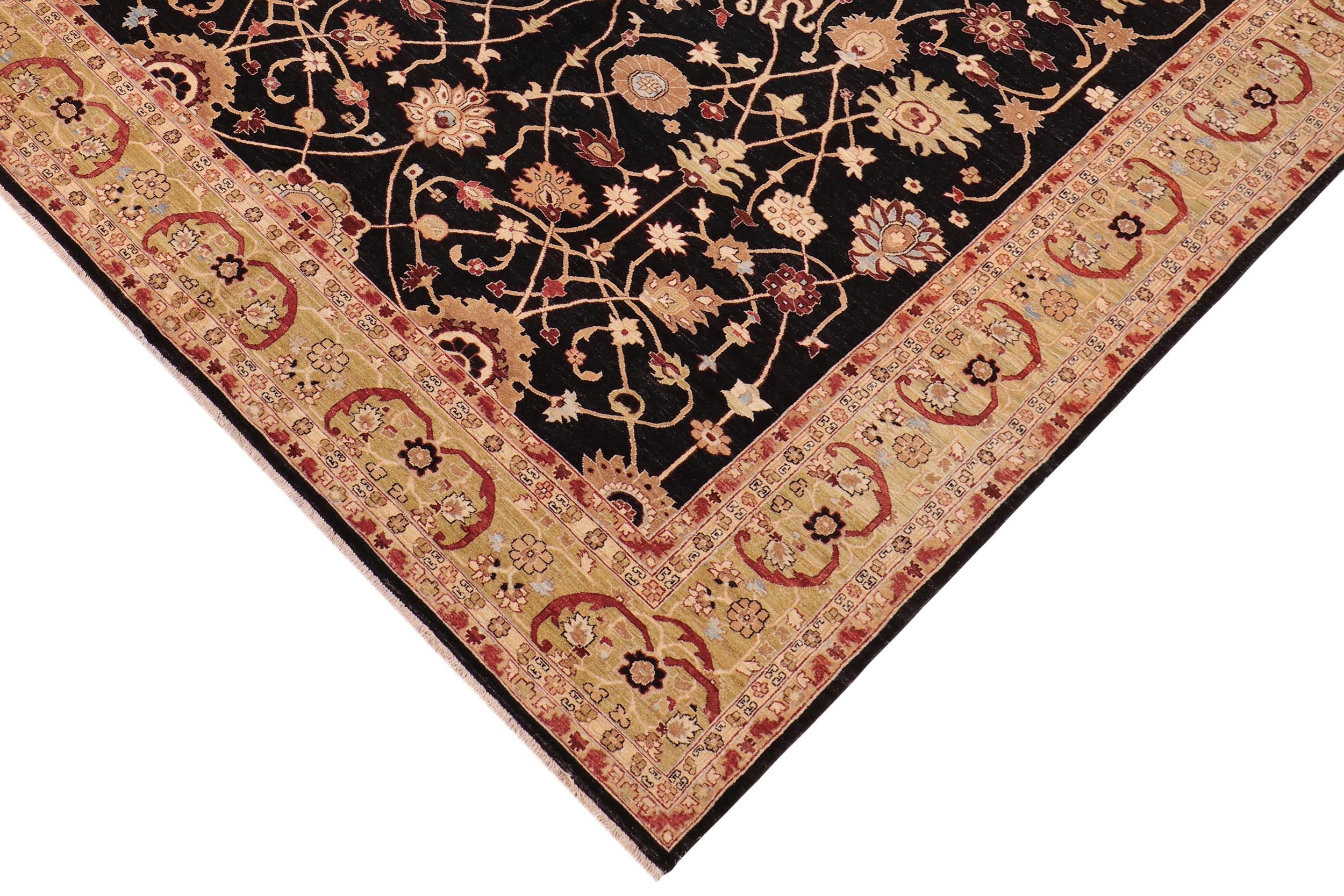 handmade Traditional Kafkaz Black Lt. Green Hand Knotted RECTANGLE 100% WOOL area rug 12x18