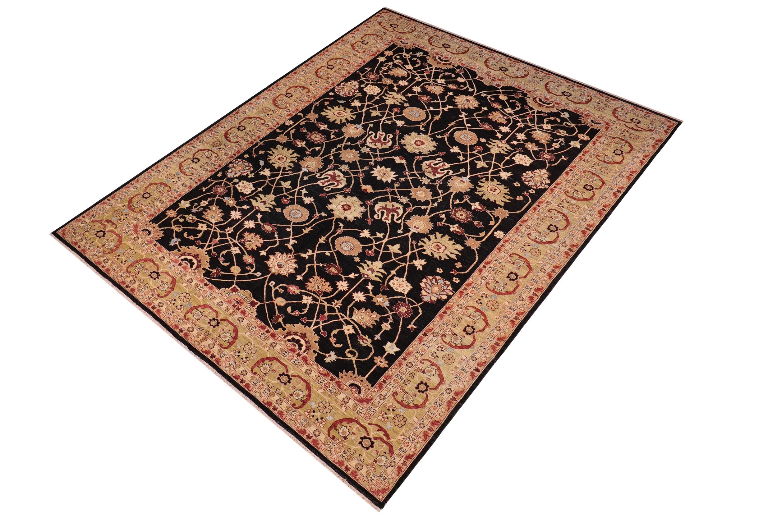handmade Traditional Kafkaz Black Lt. Green Hand Knotted RECTANGLE 100% WOOL area rug 12x18
