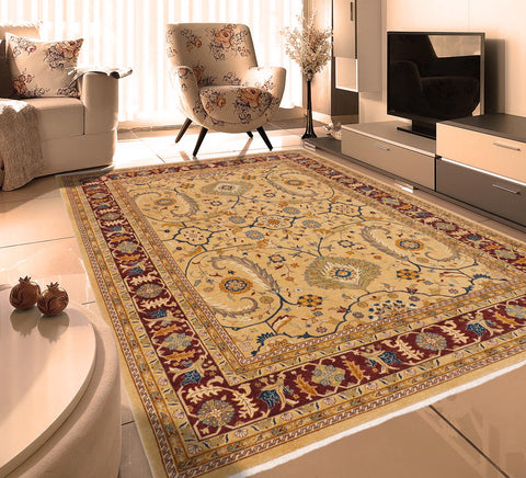 handmade Traditional Kafkaz Tan Aubergine Hand Knotted RECTANGLE 100% WOOL area rug 9x12