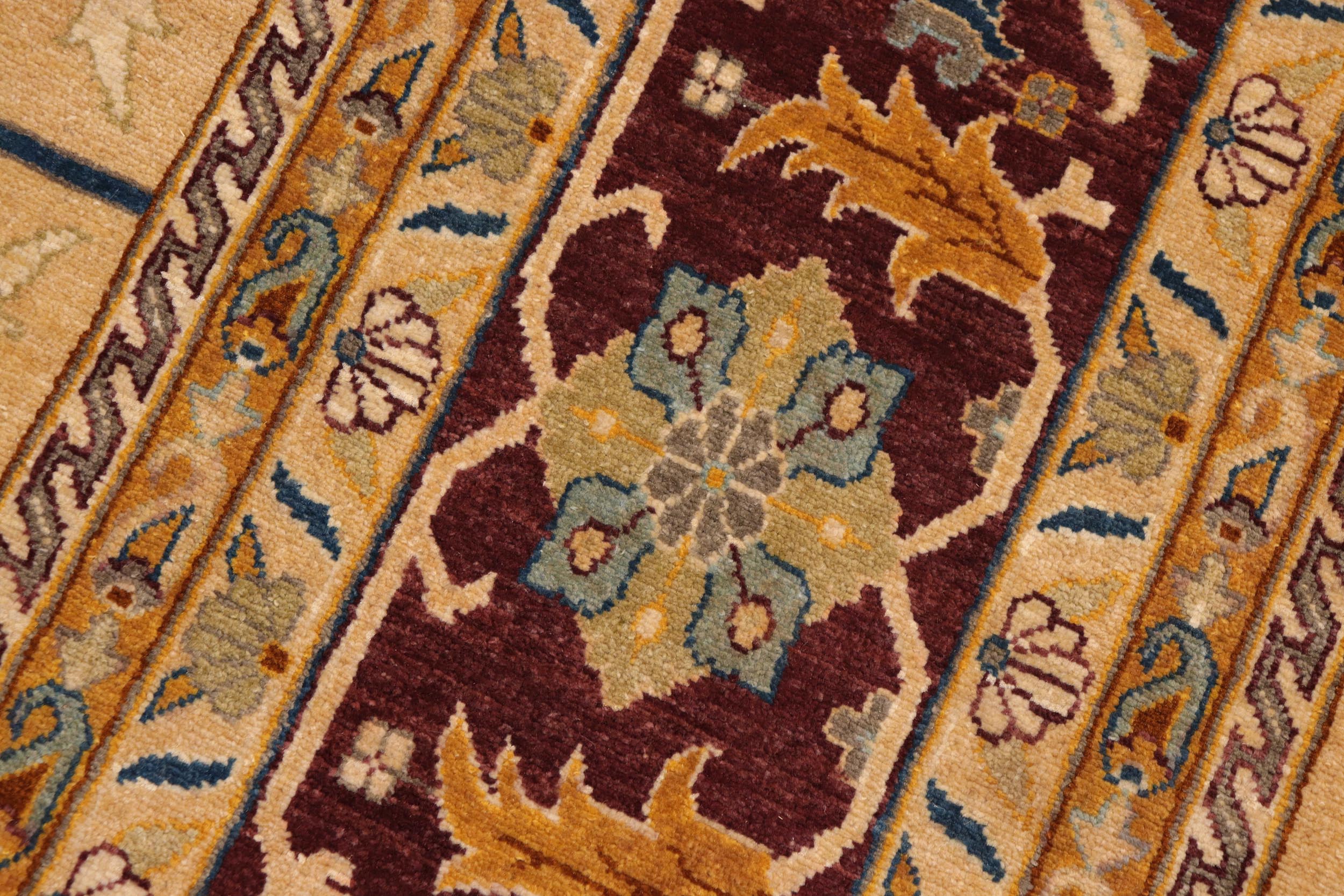 handmade Traditional Kafkaz Tan Aubergine Hand Knotted RECTANGLE 100% WOOL area rug 9x12