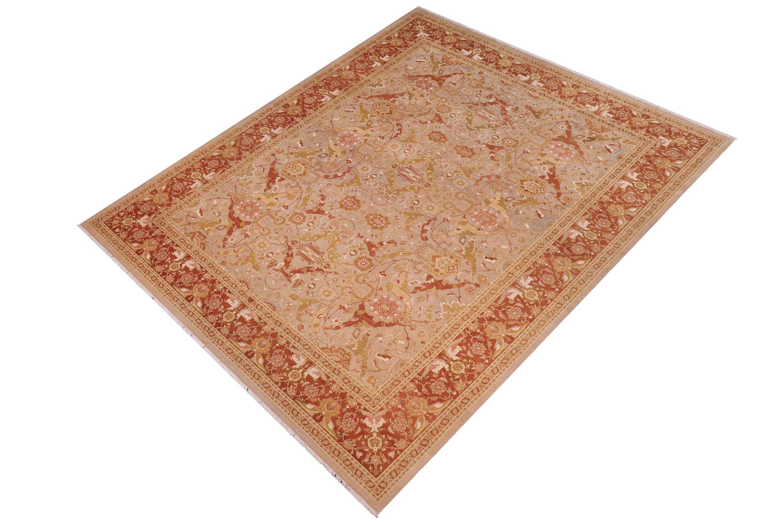handmade Transitional Shama Taupe Rust Hand Knotted RECTANGLE 100% WOOL area rug 10x13