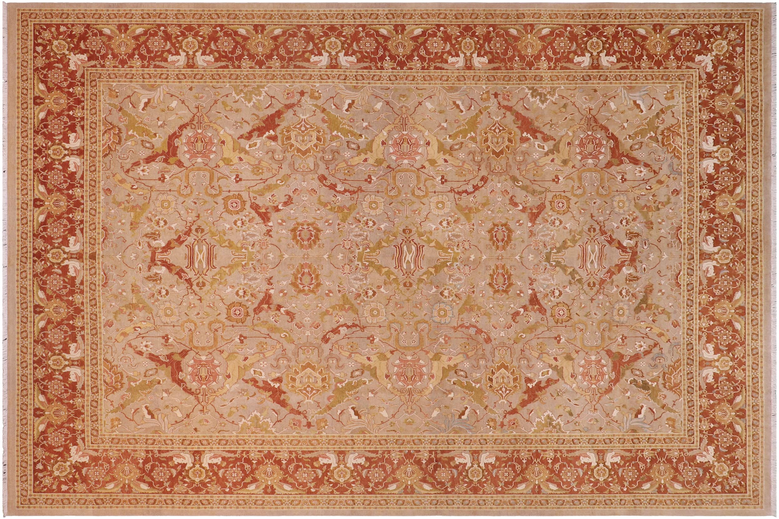 handmade Transitional Shama Taupe Rust Hand Knotted RECTANGLE 100% WOOL area rug 10x13