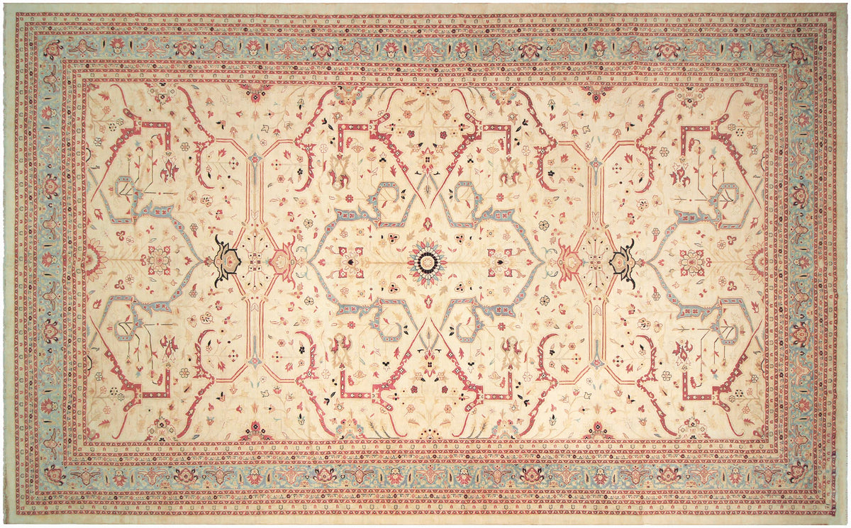 handmade Traditional Kafkaz Ivory Lt. Blue Hand Knotted RECTANGLE 100% WOOL area rug 15' x 25'