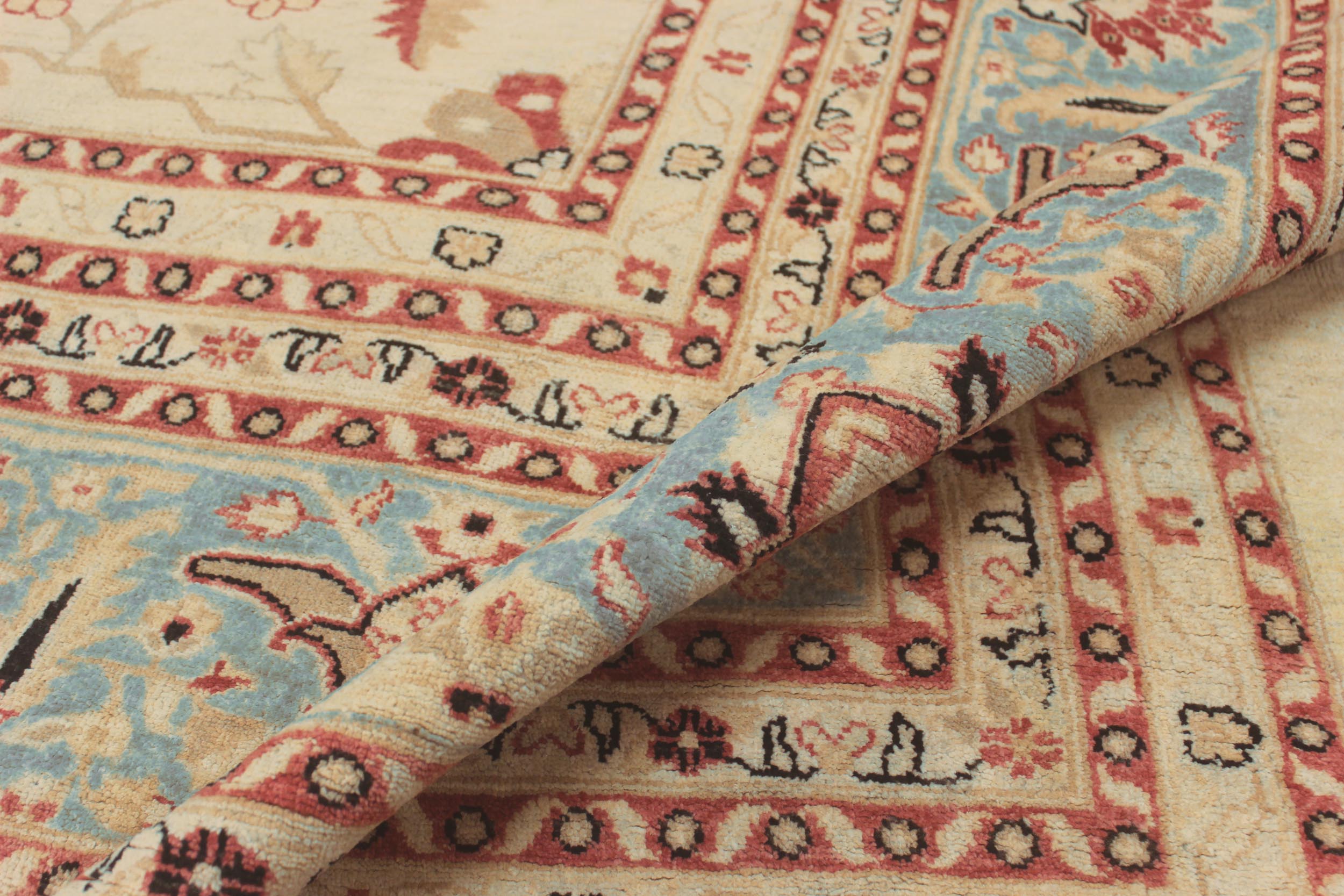 handmade Traditional Kafkaz Ivory Lt. Blue Hand Knotted RECTANGLE 100% WOOL area rug 15' x 25'