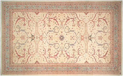 handmade Traditional Kafkaz Ivory Lt. Blue Hand Knotted RECTANGLE 100% WOOL area rug 15' x 25'