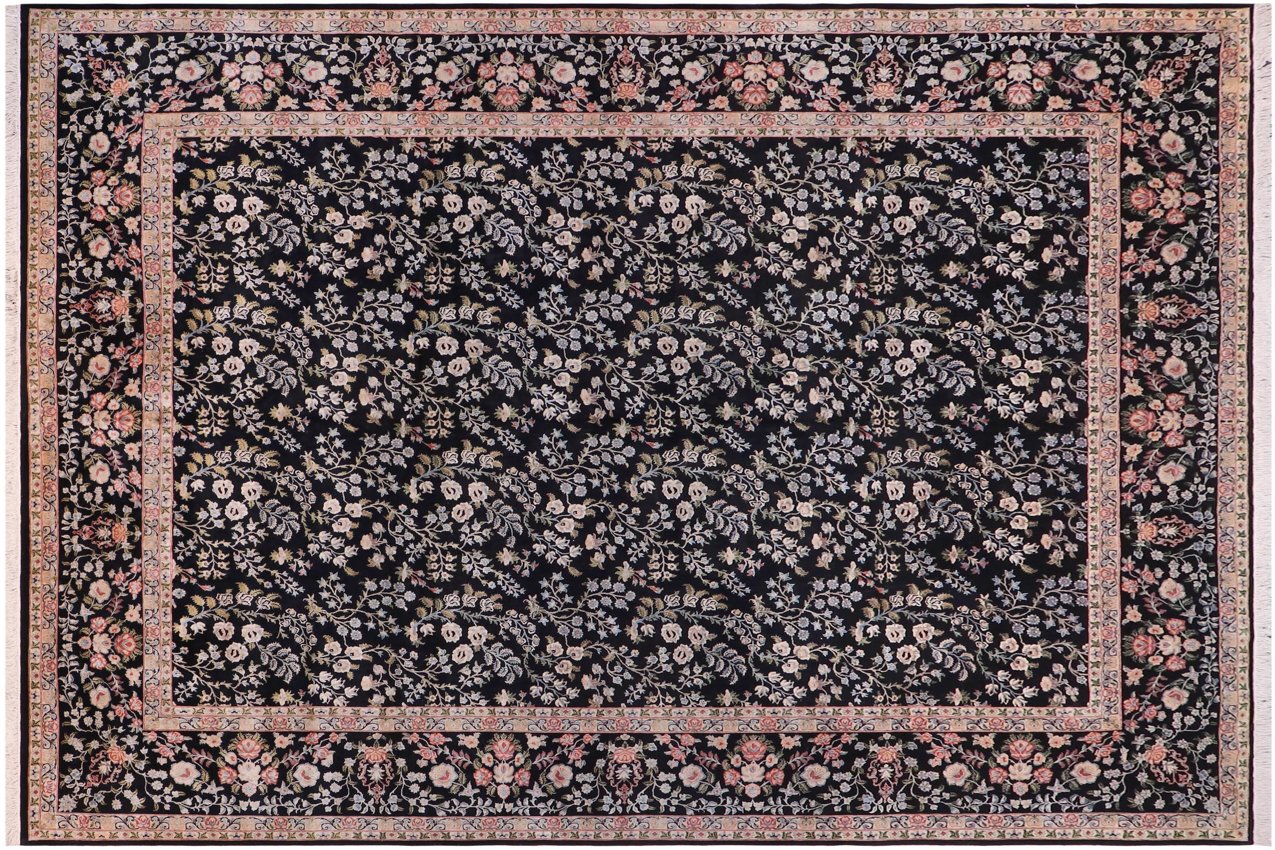 handmade Transitional Kashan Black Rust Hand Knotted RECTANGLE 100% WOOL area rug 12x15