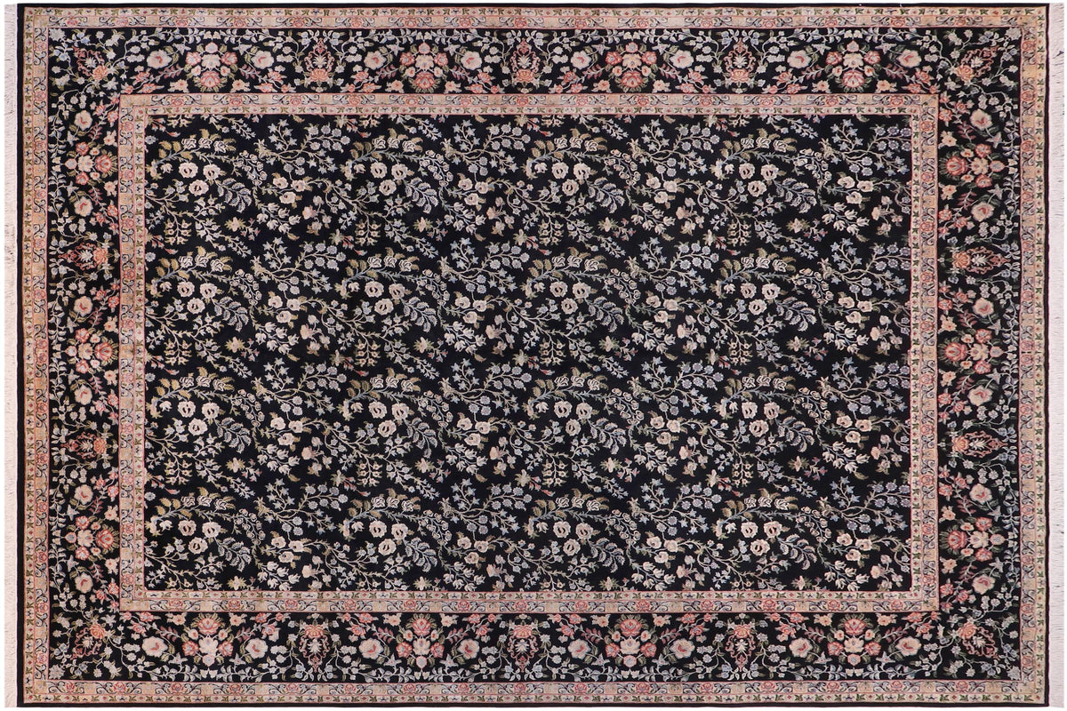 handmade Transitional Kashan Black Rust Hand Knotted RECTANGLE 100% WOOL area rug 12x15