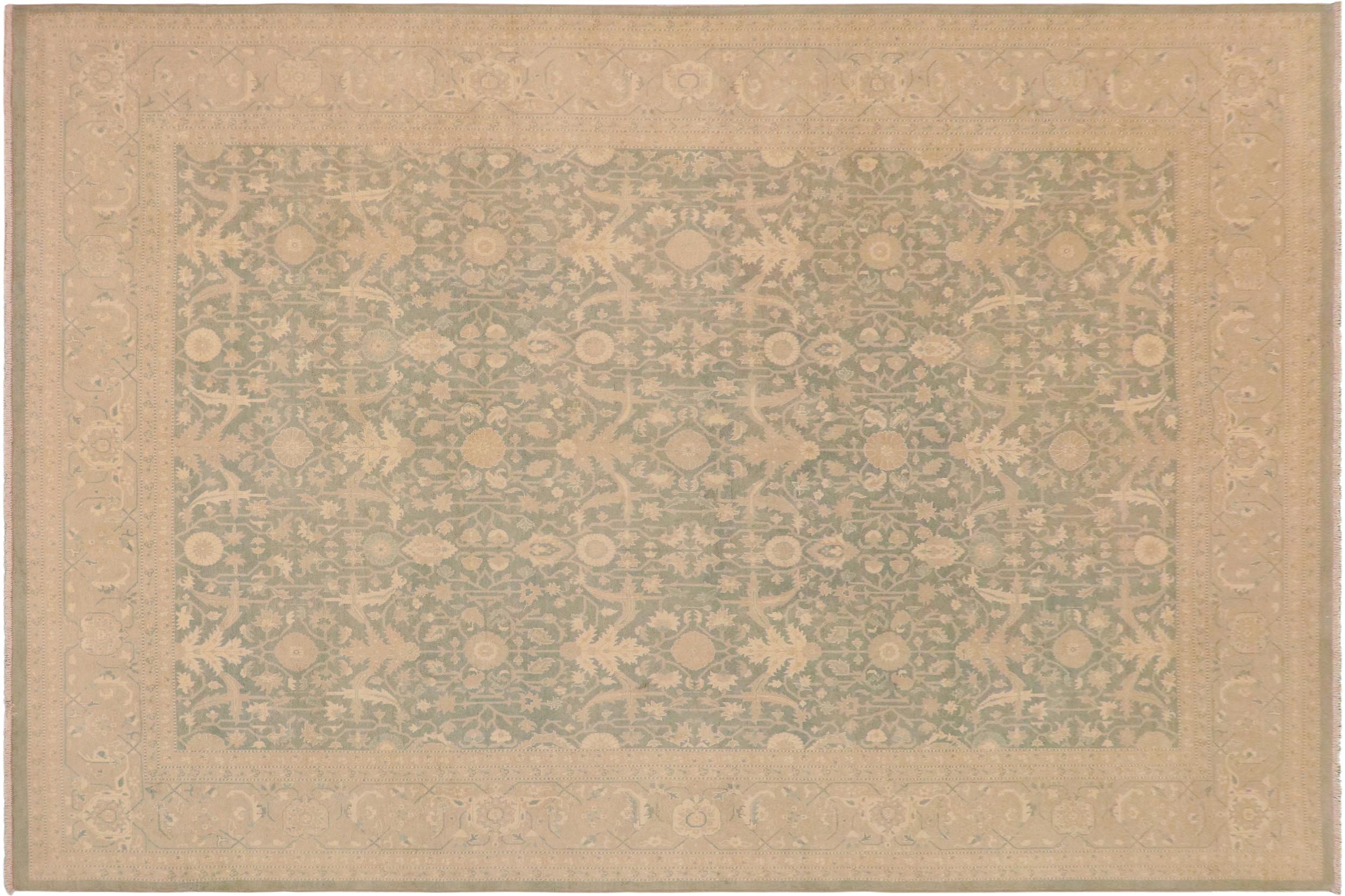 handmade Transitional Kafkaz Green Gray Hand Knotted RECTANGLE 100% WOOL area rug 9x12