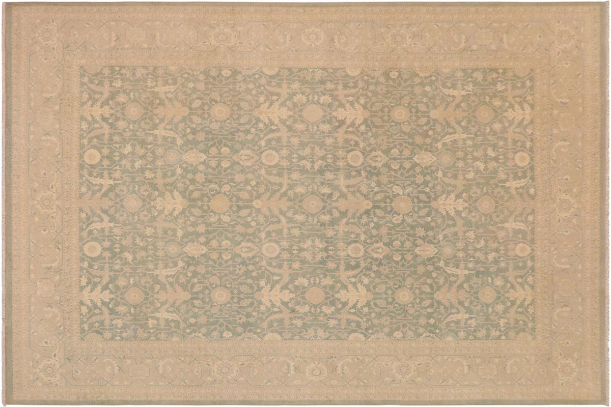 handmade Transitional Kafkaz Green Gray Hand Knotted RECTANGLE 100% WOOL area rug 9x12