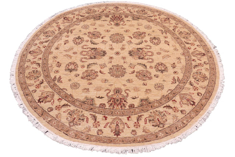 handmade Traditional Kafkaz Beige Rust Hand Knotted ROUND 100% WOOL area rug 6' x 6'