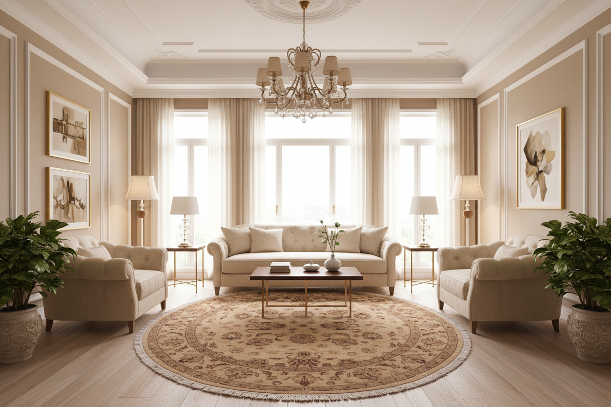 handmade Traditional Kafkaz Beige Rust Hand Knotted ROUND 100% WOOL area rug 6' x 6'